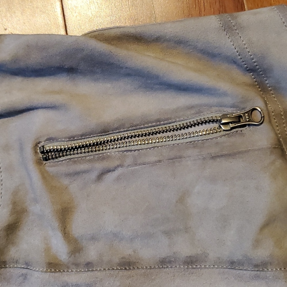 Taupe lamb suede distressed leather jacket - Picture 4 of 8